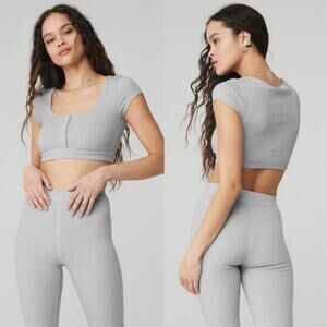 ALO Yoga Gray Blissful Henley Bra Top size Small